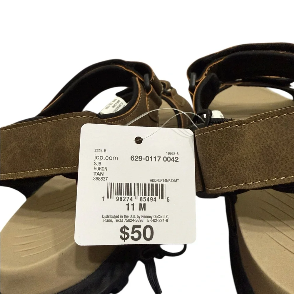 Men’s Sandals Size 11 St. John’s Bay Tan Faux Leather Comfort New Defect